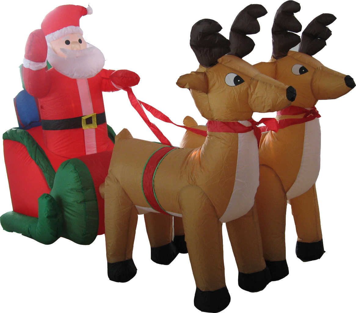 Φουσκωτός διακοσμητικός Άγιος Βασίλης με έλκηθρο & ταράνδους με φωτισμό - 2.4m - 817254
