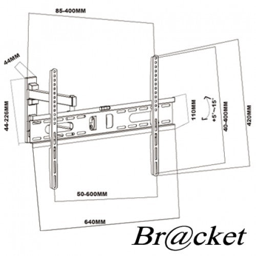 Βάση Τηλεόρασης Τοίχου με Βραχίονα Bracket LCD3060-1 30" - 70" 35Kg Max VESA 600x400mm, Με κλίση και περιστροφή - iThinksmart.gr