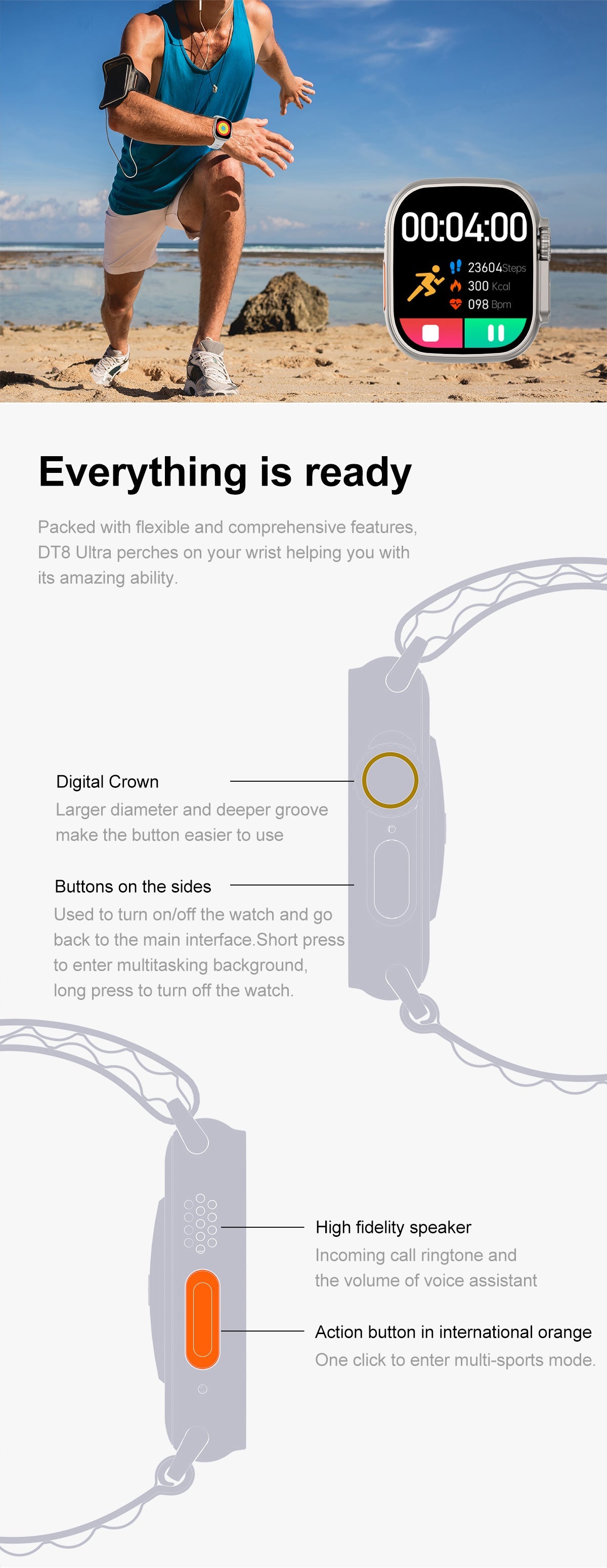 DT NO.1 DT8 Ultra+ 49mm Smartwatch Με IPS Οθόνη Παλμογράφο και Οξύμετρο και δυνατότητα κλήσεων - Μαύρο - iThinksmart.gr