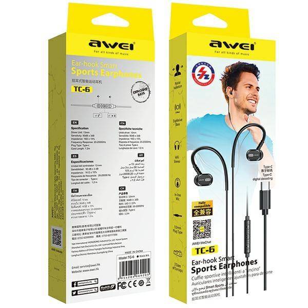 Ενσύρματα ακουστικά - Ear-Hook - Type-C - TC-6 - AWEI - 889121 - iThinksmart.gr