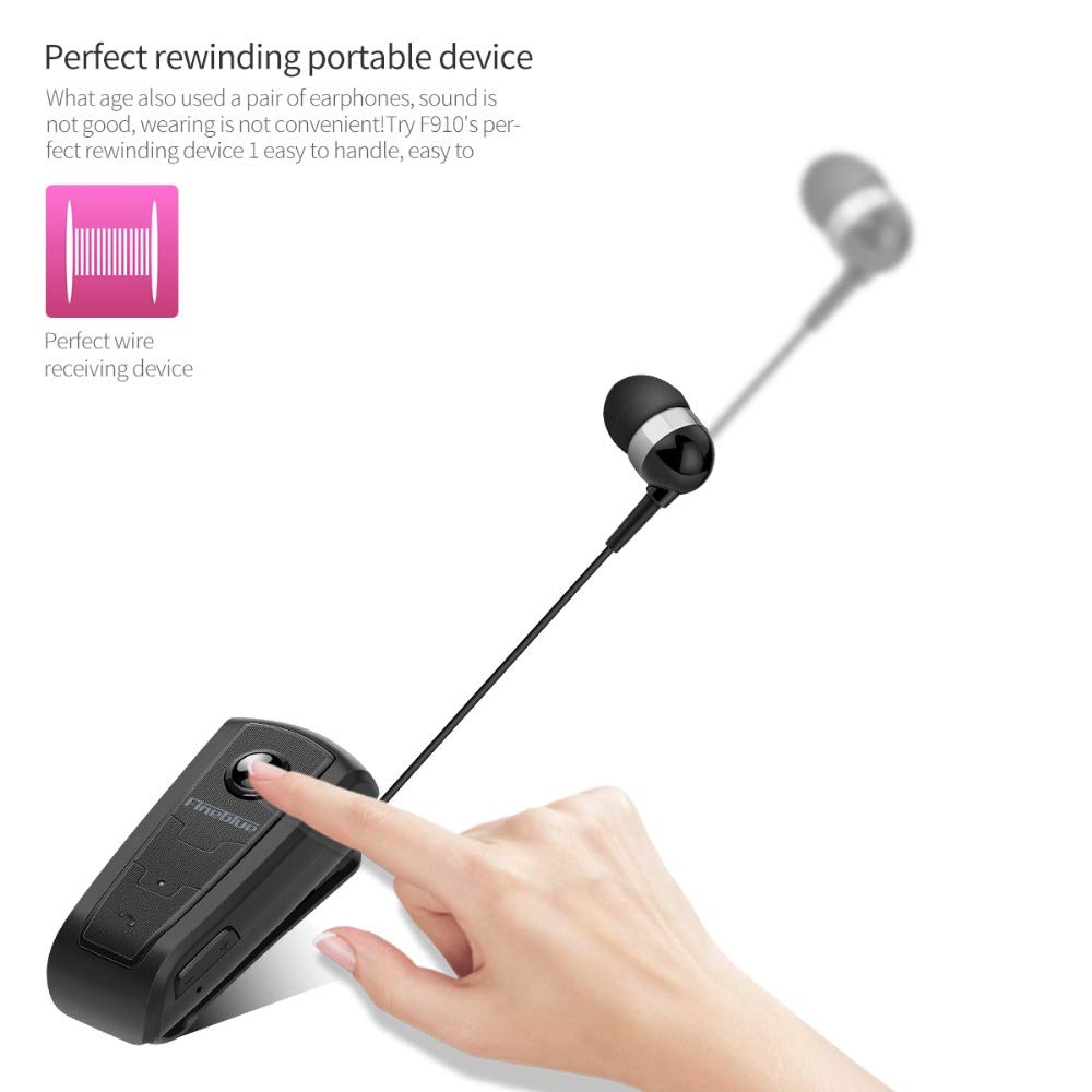 Fineblue F910 Bluetooth Clip-On Handsfree Ακουστικό με Δόνηση και Επεκτεινόμενο Καλώδιο - Μαύρο - iThinksmart.gr