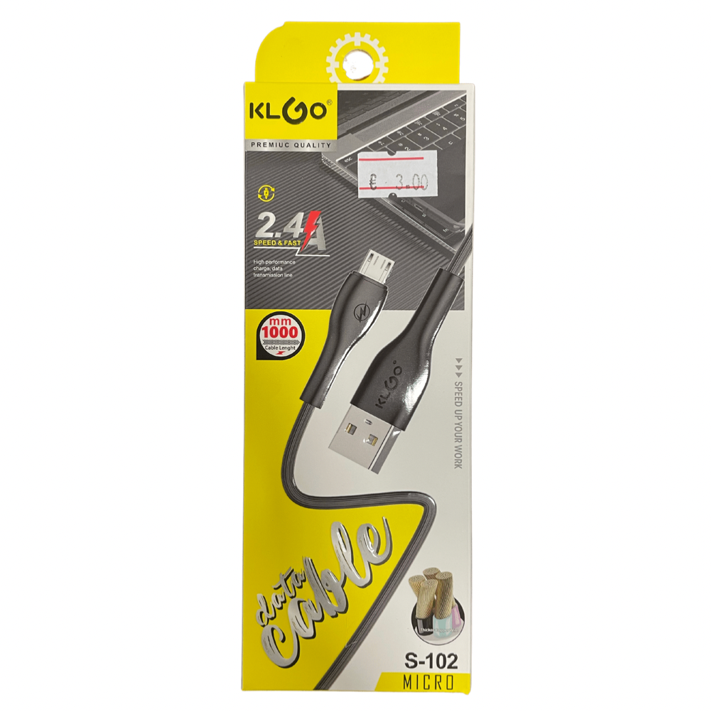KLGO S-102 Micro USB Καλώδιο Φόρτισης & Δεδομένων 1 Μέτρο - Μαύρο - iThinksmart.gr