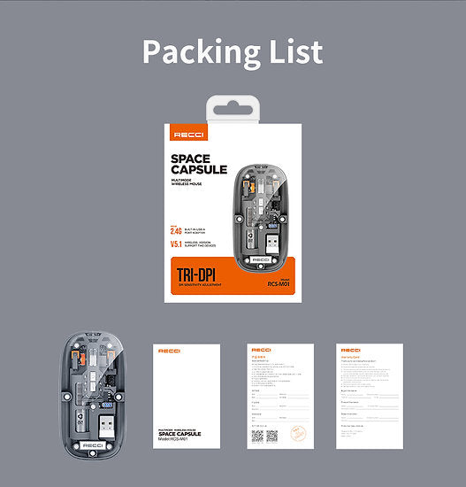 RECCI® RCS-M01 Ασύρματο Ποντίκι Space Capsule Series Multimode - Διάφανο - iThinksmart.gr