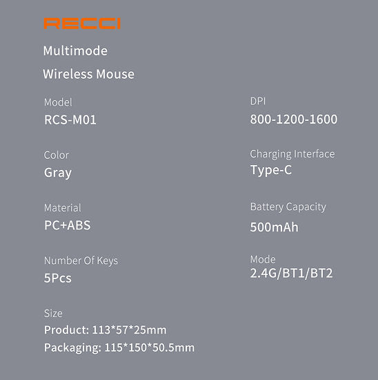 RECCI® RCS-M01 Ασύρματο Ποντίκι Space Capsule Series Multimode - Διάφανο - iThinksmart.gr
