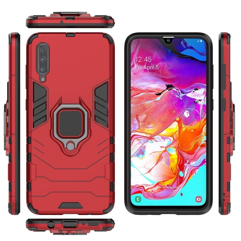Θήκη Samsung Galaxy A70 - OEM Shockproof με μεταλλική πλάκα και Ring Holder - Κόκκινο - iThinksmart.gr