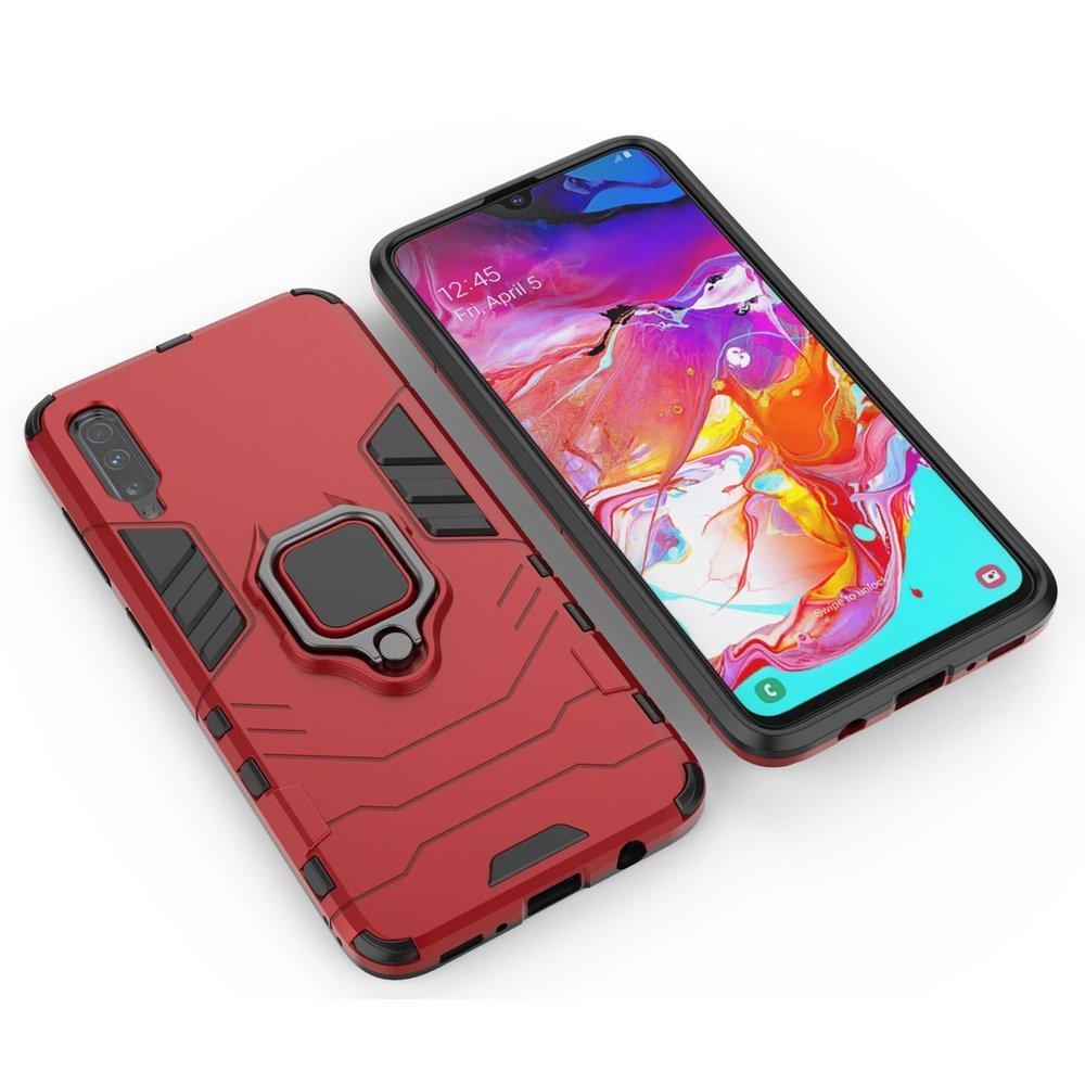 Θήκη Samsung Galaxy A70 - OEM Shockproof με μεταλλική πλάκα και Ring Holder - Κόκκινο - iThinksmart.gr