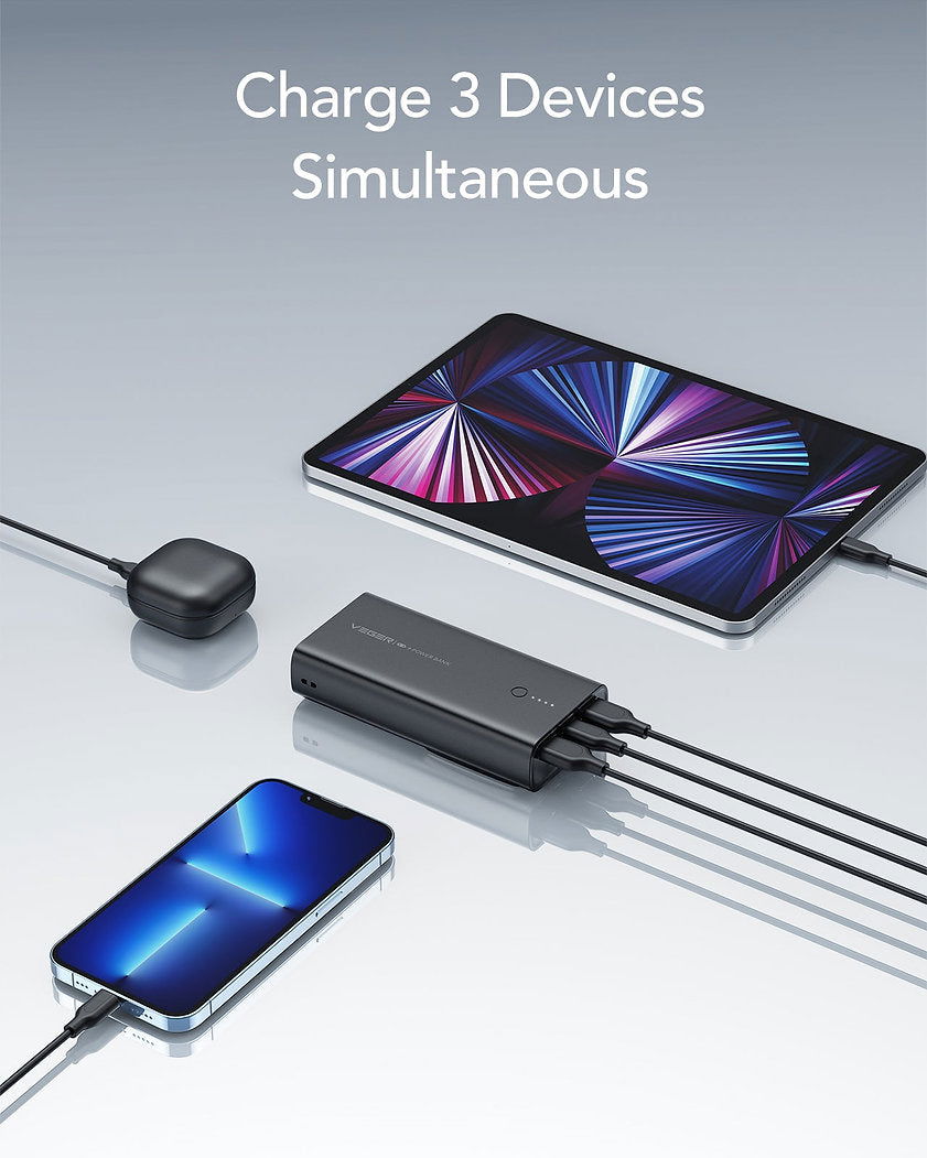 VEGER Power Bank ACE100 10000mAh 20W με 2 Θύρες USB-A και Θύρα USB-C Power Delivery / Quick Charge 3.0 Μαύρο - iThinksmart.gr