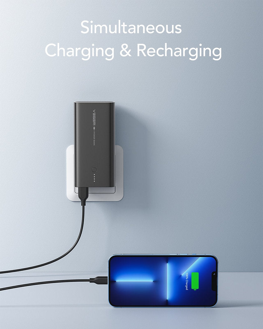 VEGER Power Bank ACE100 10000mAh 20W με 2 Θύρες USB-A και Θύρα USB-C Power Delivery / Quick Charge 3.0 Μαύρο - iThinksmart.gr