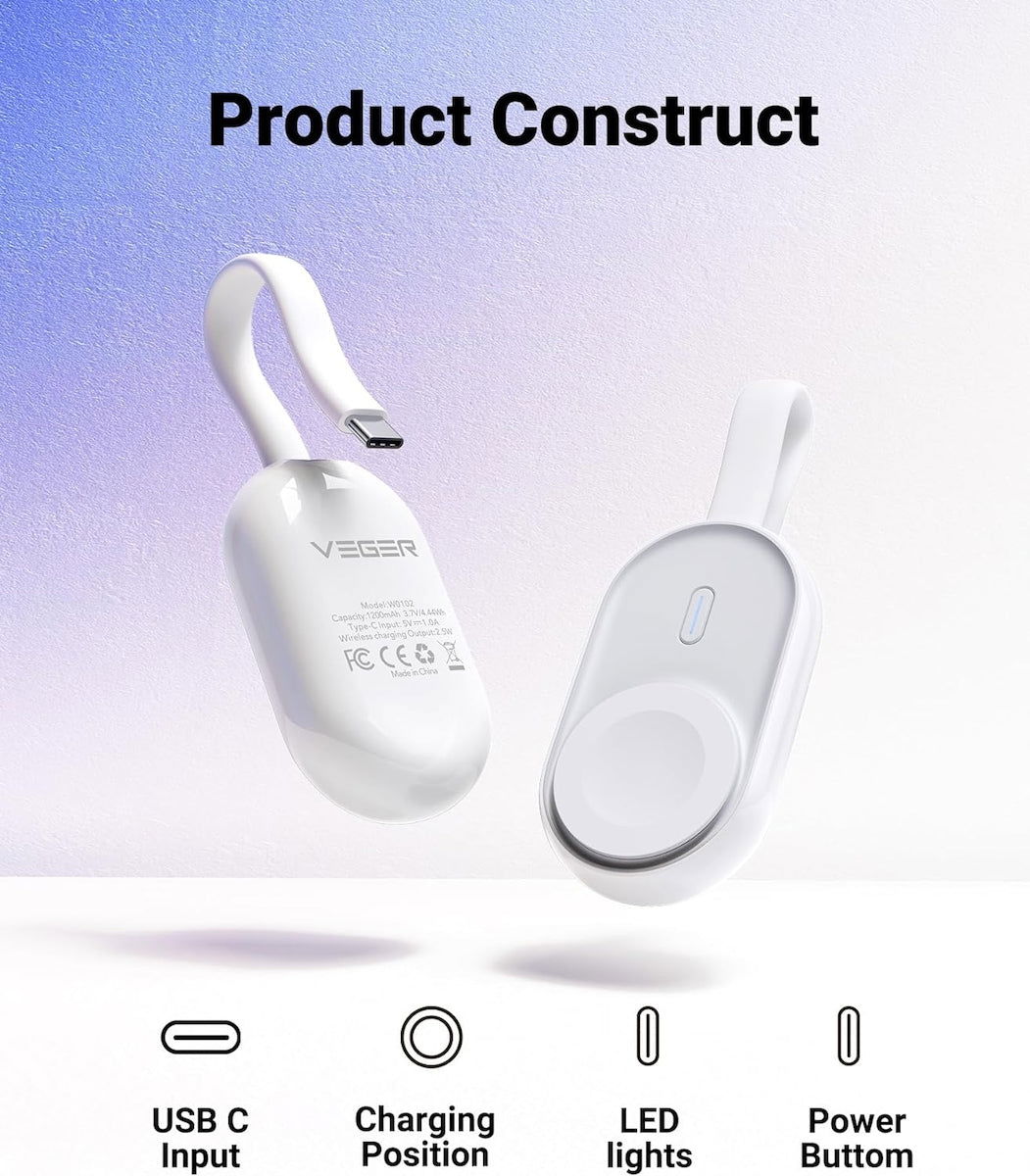 VEGER Power Bank Ασύρματο για Apple Watch 1200mAh - Type C - Λευκό - iThinksmart.gr