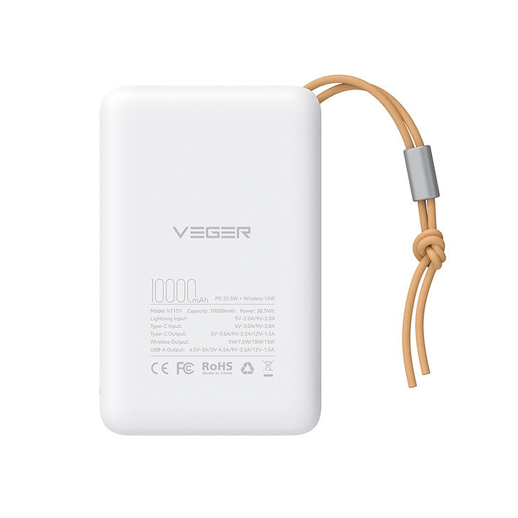 VEGER Power Bank MagSafe Ασύρματο Μαγνητικό 15W / PD/QC 3.0 22,5W 10000mAh V1151 για Apple Συσκευές με Magsafe - Μαύρο - iThinksmart.gr