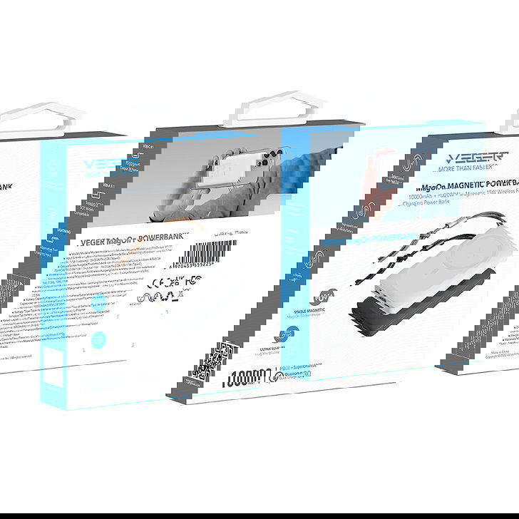 VEGER Power Bank MagSafe Ασύρματο Μαγνητικό 15W / PD/QC 3.0 22,5W 10000mAh V1151 για Apple Συσκευές με Magsafe - Μαύρο - iThinksmart.gr