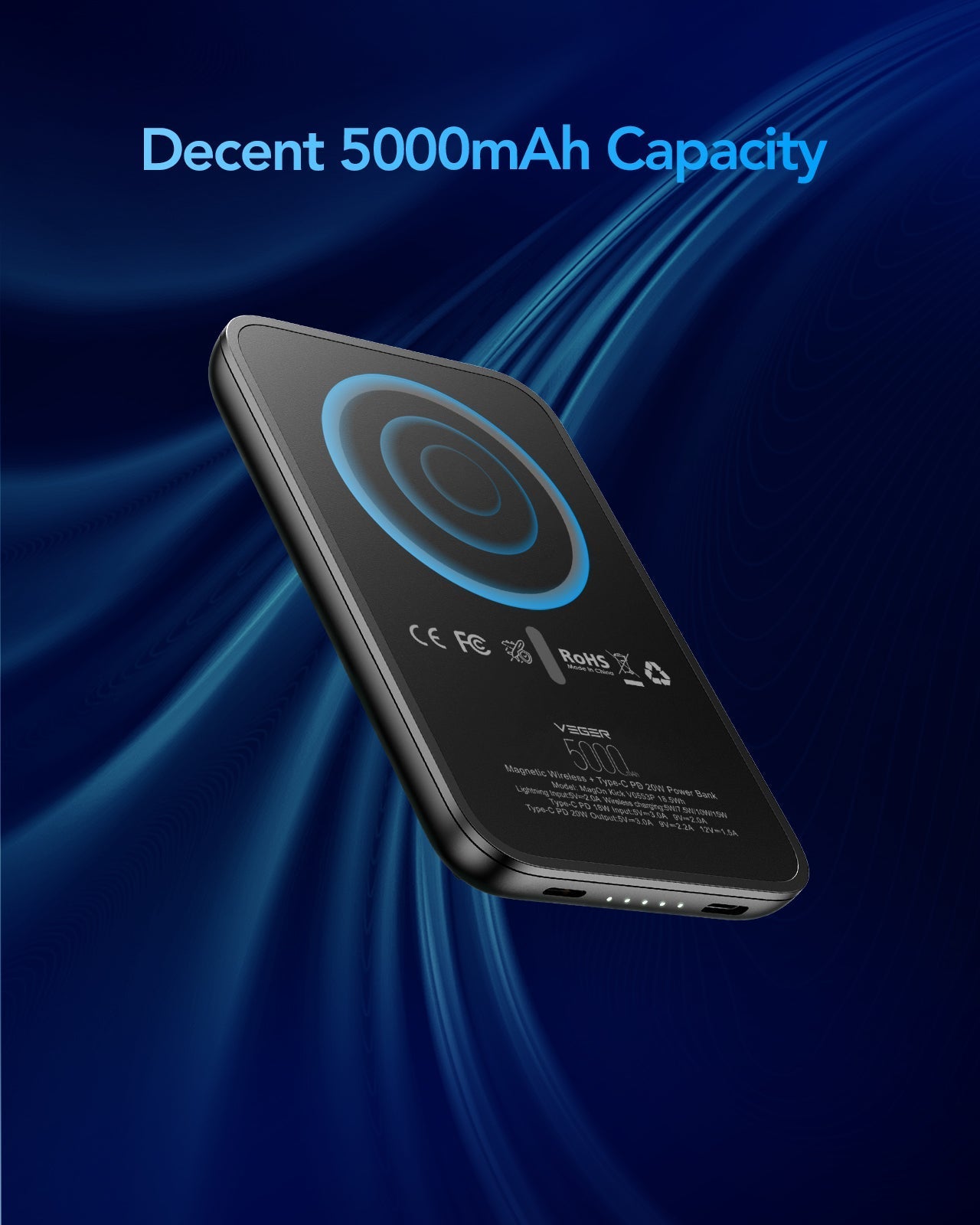 VEGER Power Bank MagSafe Tiny Ασύρματο Μαγνητικό 5000mAh V0553P για Apple Συσκευές με Magsafe - Μαύρο - iThinksmart.gr