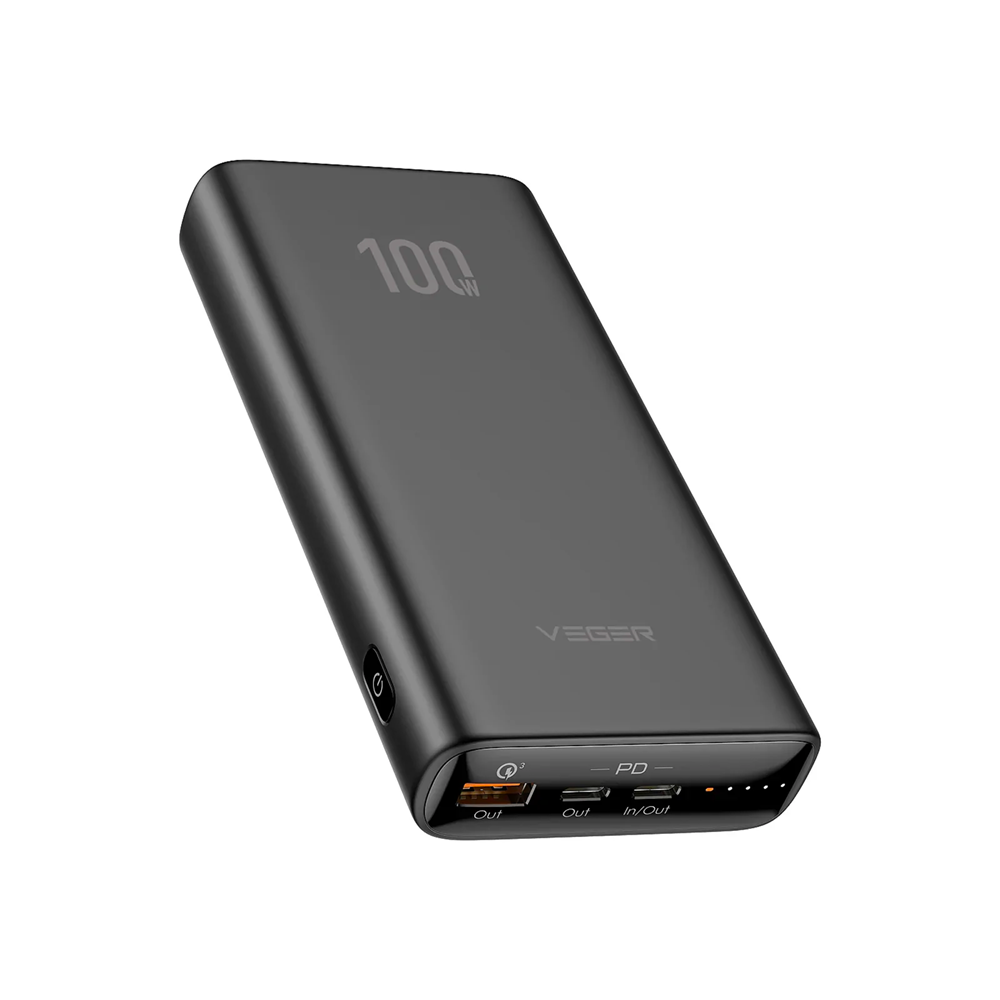 VEGER Power Bank T100 20000mAh 100W με Θύρα USB-A και Θύρα USB-C Power Delivery / Quick Charge 3.0 - Μαύρο - iThinksmart.gr