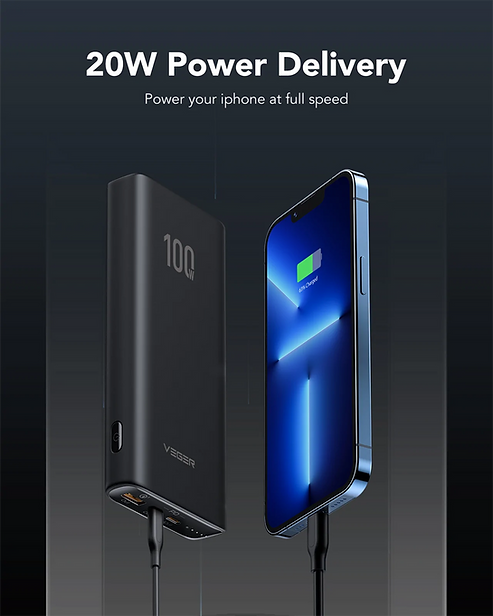 VEGER Power Bank T100 20000mAh 100W με Θύρα USB-A και Θύρα USB-C Power Delivery / Quick Charge 3.0 - Μαύρο - iThinksmart.gr