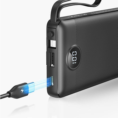 VEGER Power Bank VP1116 C10 10000mAh με Build-In Καλώδια Micro USB, Type C. Lightning - Μαύρο - iThinksmart.gr