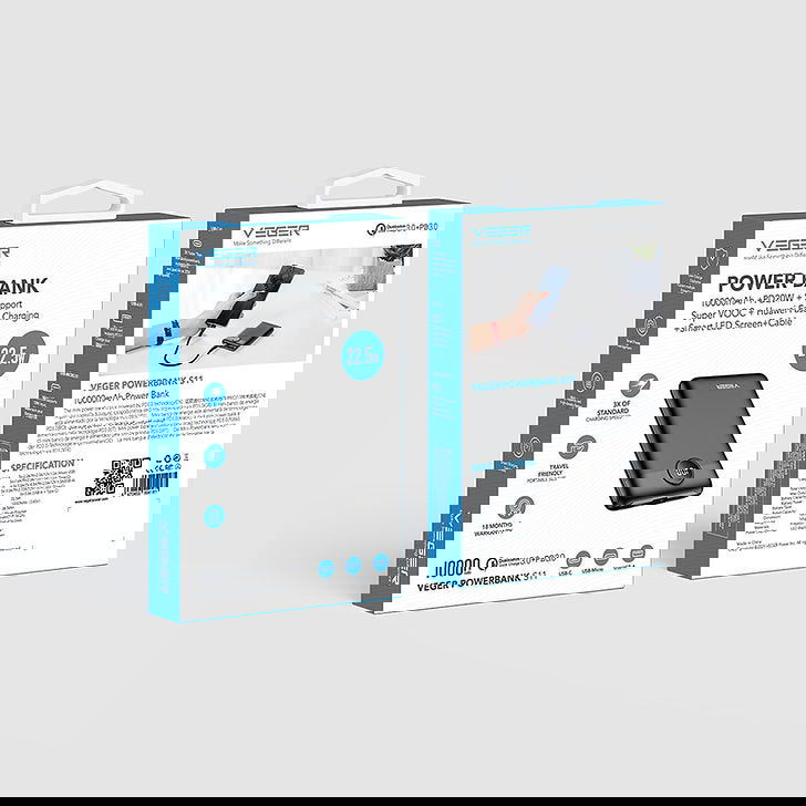 Veger Power Bank VP1140 10000mAh 20W με Θύρα USB-A και Θύρα USB-C Quick Charge 3.0 / Power Delivery - Μαύρο - iThinksmart.gr