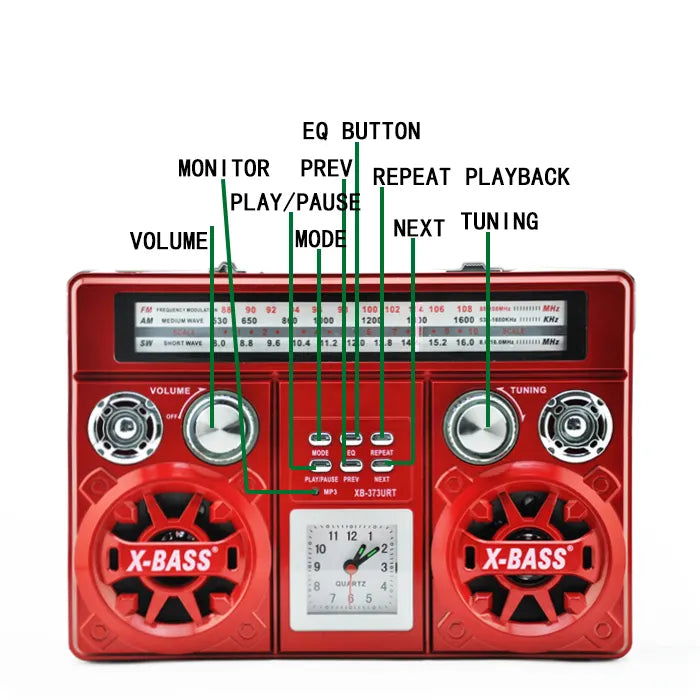 Επαναφορτιζόμενο ραδιόφωνο - XB373BT - Waxiba - 003736 - Red - iThinksmart.gr