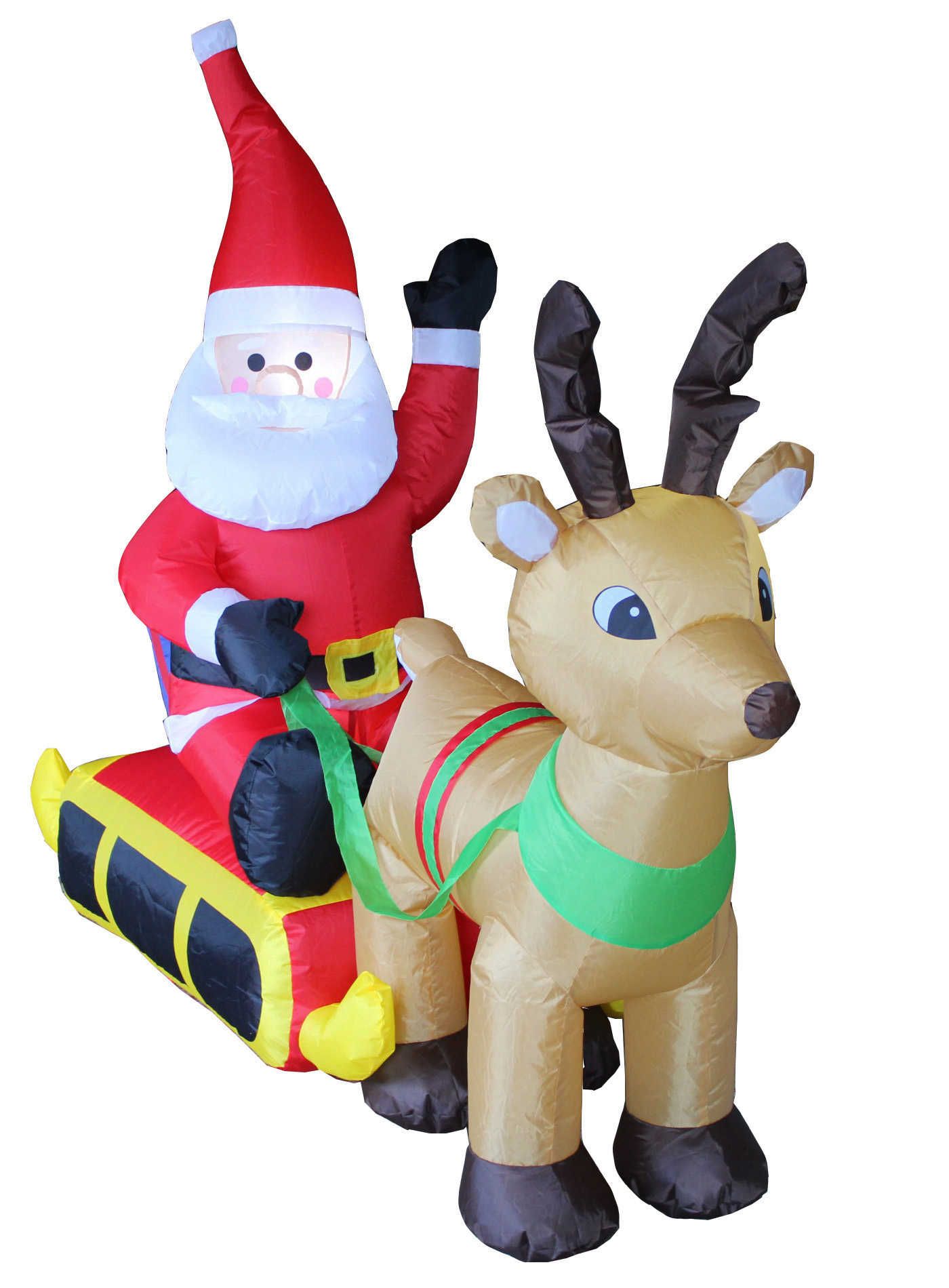 Φουσκωτός διακοσμητικός Άγιος Βασίλης με έλκηθρο & τάρανδο με φωτισμό - 1.2m - 817247