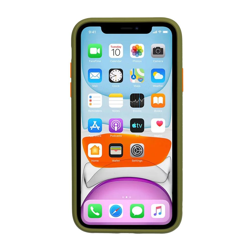 Θήκη iPhone 11 - Vennus Color Button - Λαδί / Πορτοκαλί Κουμπιά - iThinksmart.gr