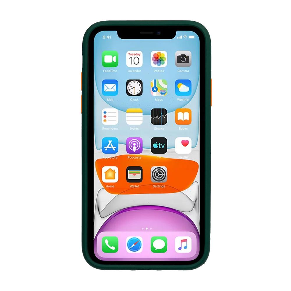 Θήκη iPhone 11 - Vennus Color Button - Σκούρο Πράσινο / Πορτοκαλί Κουμπιά - iThinksmart.gr