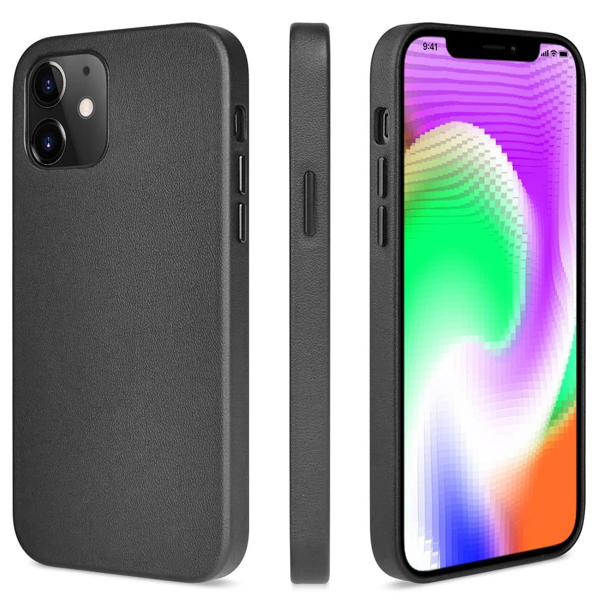 Θήκη iPhone 12/12 Pro - OEM Fake Leather - Δερματίνη - Μαύρο - iThinksmart.gr