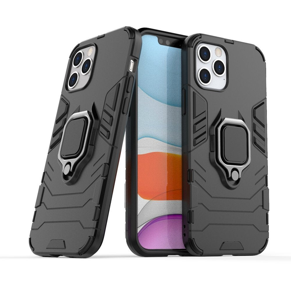 Θήκη iPhone 12/12 Pro - OEM Shockproof με μεταλλική πλάκα και Ring Holder - Μαύρο - iThinksmart.gr