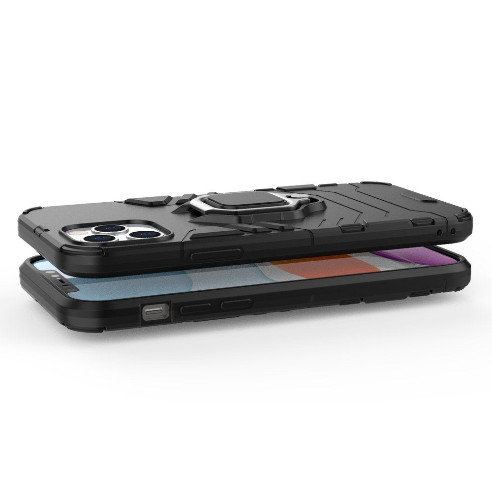 Θήκη iPhone 12/12 Pro - OEM Shockproof με μεταλλική πλάκα και Ring Holder - Μαύρο - iThinksmart.gr