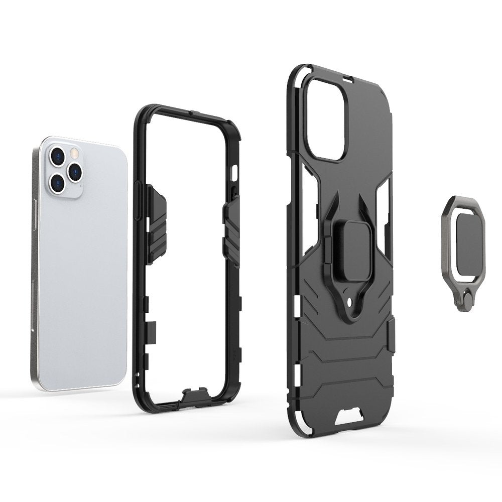 Θήκη iPhone 12/12 Pro - OEM Shockproof με μεταλλική πλάκα και Ring Holder - Μαύρο - iThinksmart.gr