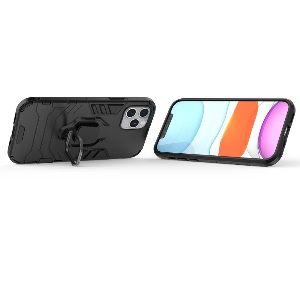 Θήκη iPhone 12/12 Pro - OEM Shockproof με μεταλλική πλάκα και Ring Holder - Μαύρο - iThinksmart.gr