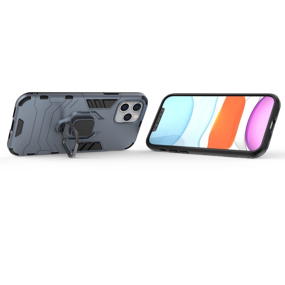 Θήκη iPhone 12/12 Pro - OEM Shockproof με μεταλλική πλάκα και Ring Holder - Μπλε - iThinksmart.gr