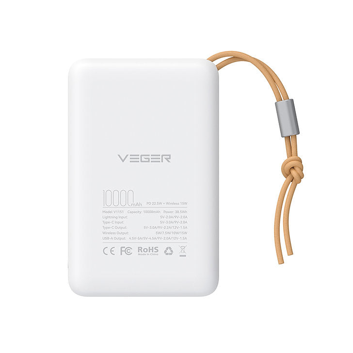 VEGER Power Bank MagSafe Ασύρματο Μαγνητικό 15W / PD/QC 3.0 22,5W 10000mAh V1151 για Apple Συσκευές με Magsafe - Μαύρο