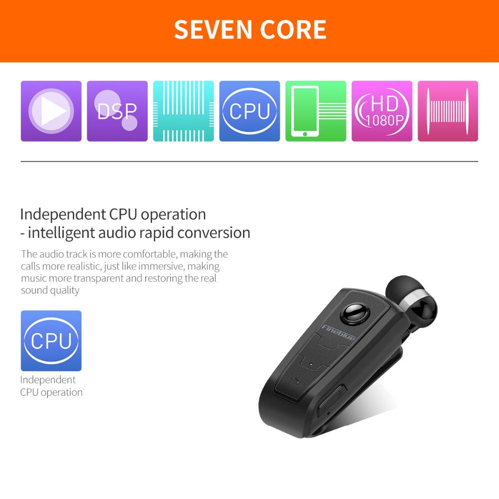 Fineblue F910 Bluetooth Clip-On Handsfree Ακουστικό με Δόνηση και Επεκτεινόμενο Καλώδιο - Μαύρο