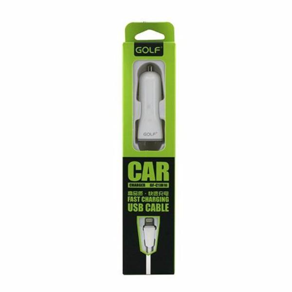 Σετ Φορτιστής Κινητού Αυτοκινήτου 1A USB + Καλωδιο Lightning Golf - Λευκο - iThinksmart.gr