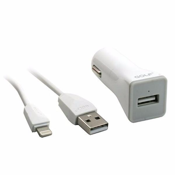 Σετ Φορτιστής Κινητού Αυτοκινήτου 1A USB + Καλωδιο Lightning Golf - Λευκο - iThinksmart.gr