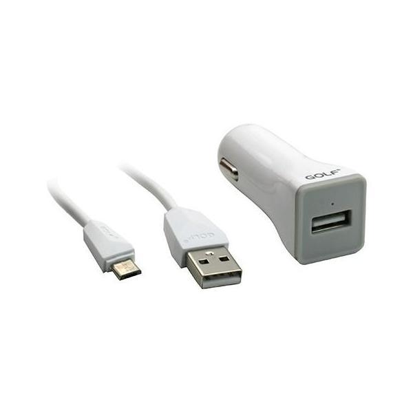Σετ Φορτιστης Αυτοκινητου 1A USB + Καλωδιο Micro USB Golf - Λευκο - iThinksmart.gr