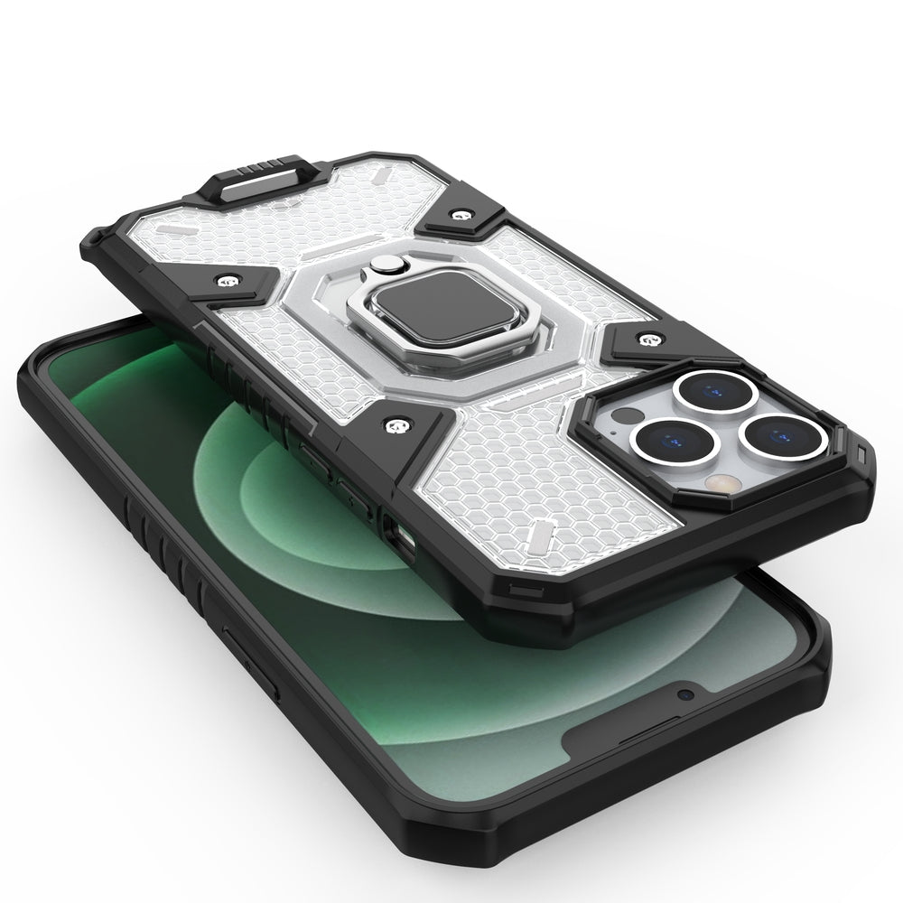 Θήκη Heavy Duty για iPhone 13 Pro με ring holder OEM - Σκούρο Διάφανο