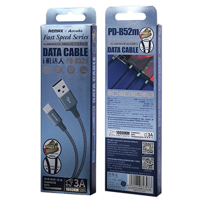 Καλώδιο Φόρτισης & Δεδομένων Micro USB Proda Azeada 3A 1m PD-B52m - Μαύρο - iThinksmart.gr