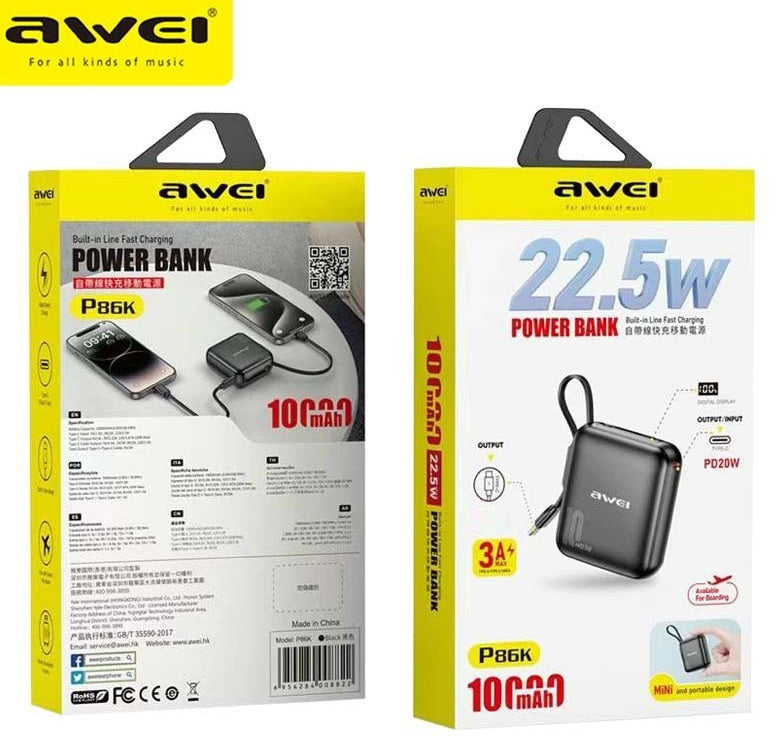 Powerbank - P86K - 10.000mah - AWEI - 008822 - Black