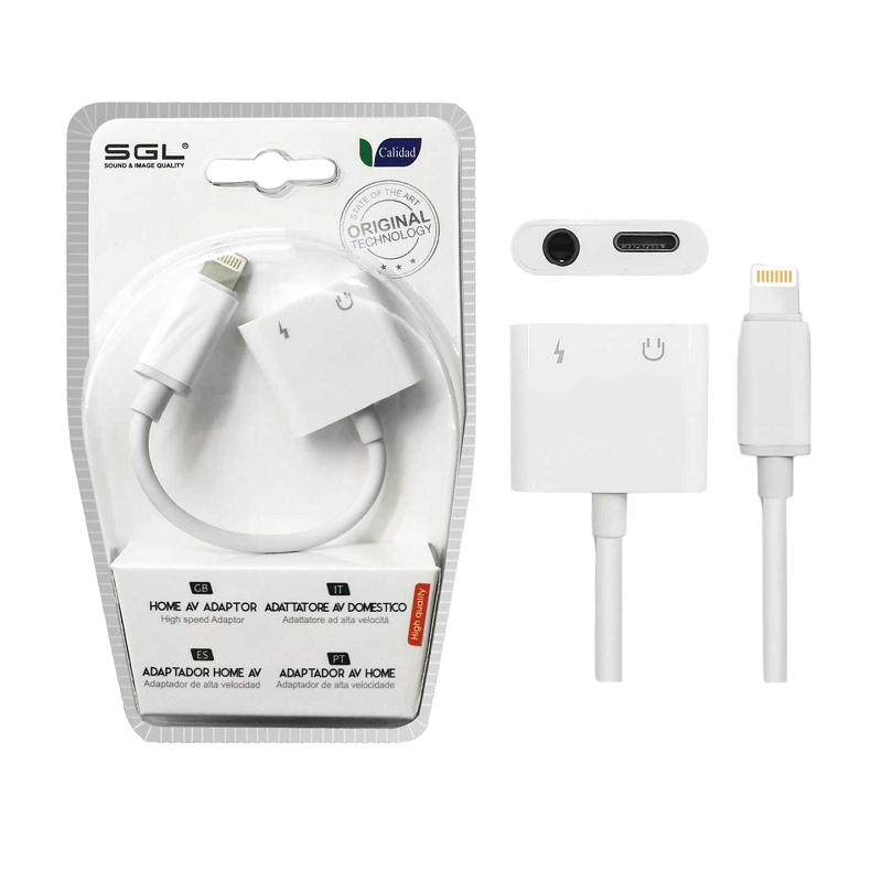 Adapter for iOs 2in1 - Lightning to Jack output &amp; charging - T57 - 096087