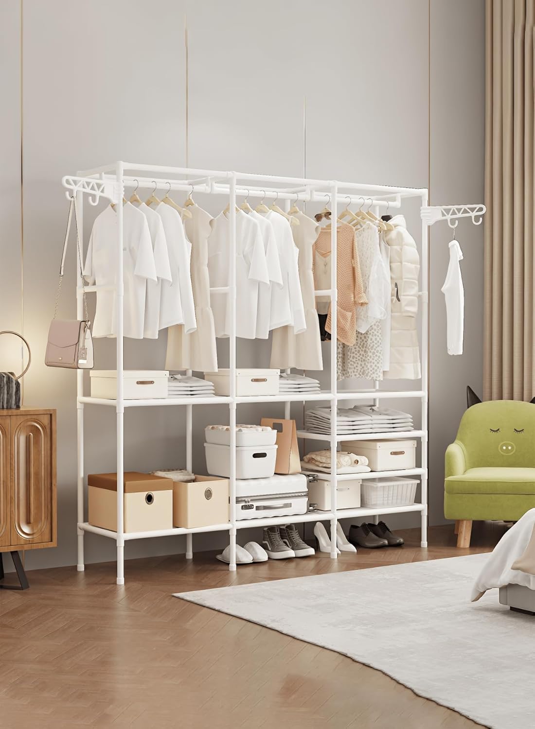 Κρεμάστρα δαπέδου με ράφια 3 στηλών - YH6602-3 - 114333 - White