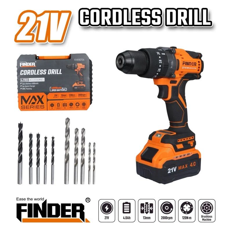 Επαναφορτιζόμενο κρουστικό δραπανοκατσάβιδο - 21V/13mm/60Nm - Finder - 198334