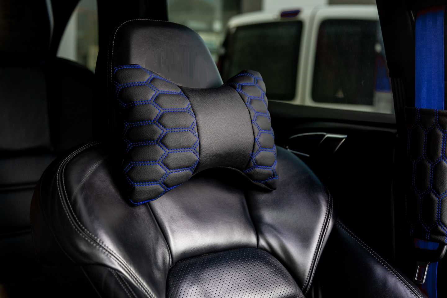 Car Neck Pillow - Leatherette - Headrest - Blue - 200949