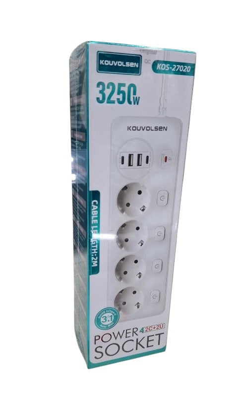4-way power strip with switches &amp; USB ports - KOS-27020EU - 270209