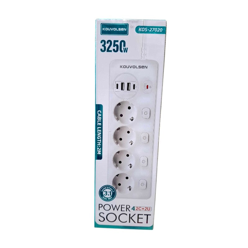 4-way power strip with switches &amp; USB ports - KOS-27020EU - 270209