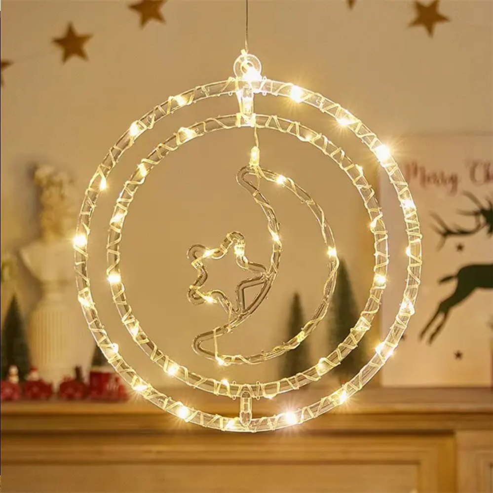 Χριστουγεννιάτικο φωτεινό διακοσμητικό 3D LED κρεμαστό - Φεγγάρι - 2pcs - 272310 - Warm White