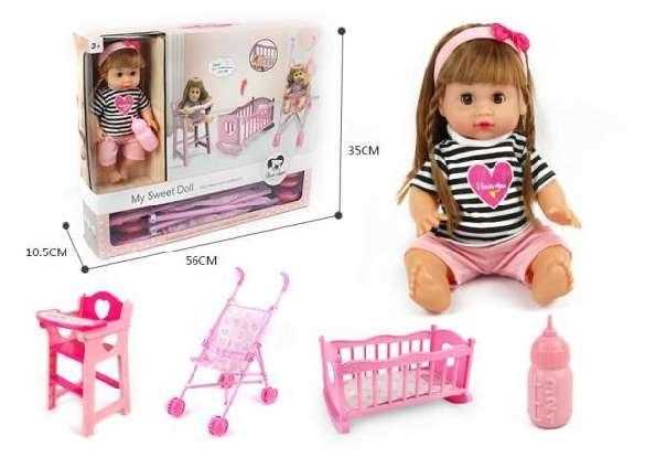 Baby doll with pram and care accessories - 3358-5K - 345374