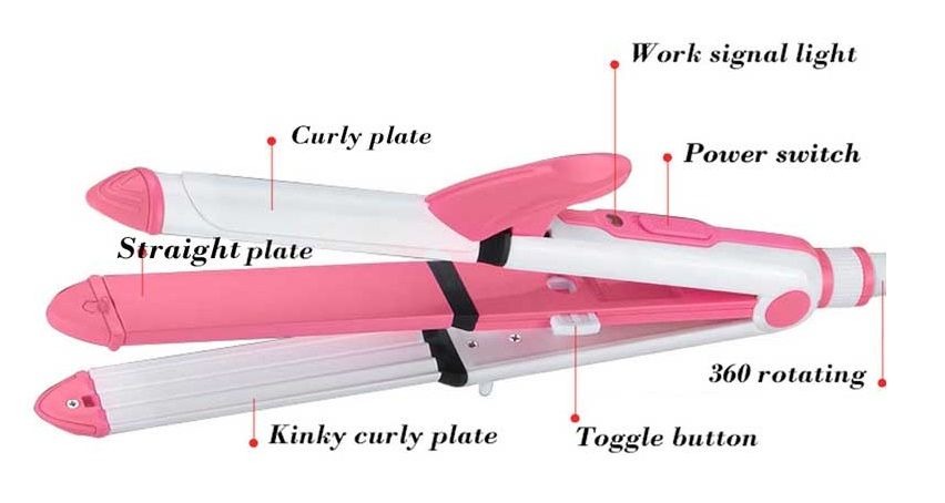 Ισιωτική μαλλιών - 3in1 - KM-1213 - Multistyler - Kemei - Pink/White