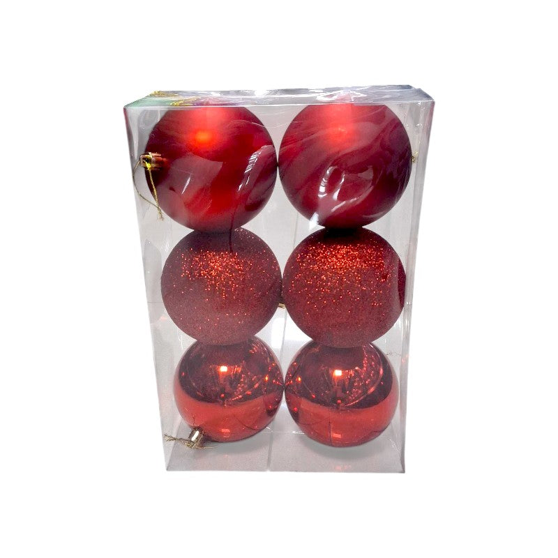 Σετ Χριστουγεννιάτικες μπάλες - 10cm - 6pcs - 326000 - Red