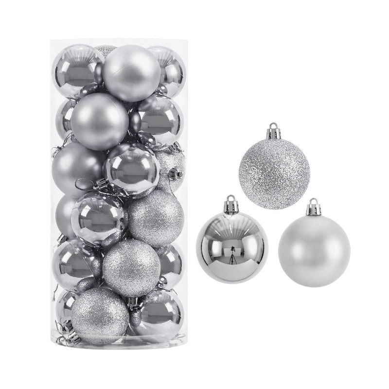 Σετ Χριστουγεννιάτικες μπάλες - 8cm - 24pcs - 326109 - Silver