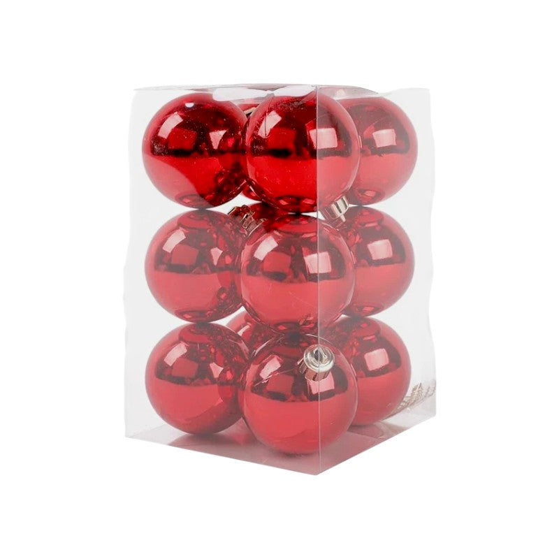Σετ Χριστουγεννιάτικες μπάλες - 8cm - 12pcs - 326062 - Red